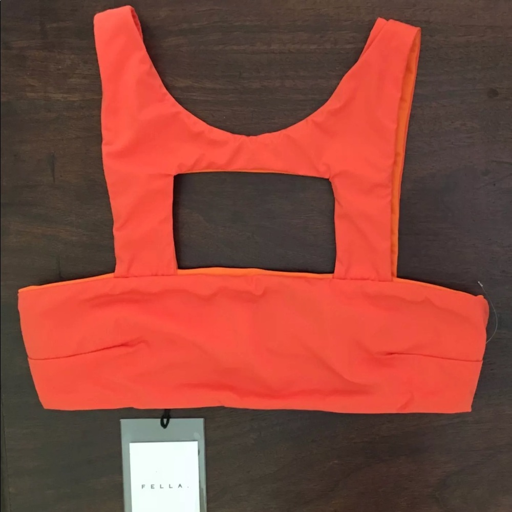Fella Orange High Neck Bandeau Cutout Bikini Top Oliver Solid Basic Retro Swim - Picture 3 of 6
